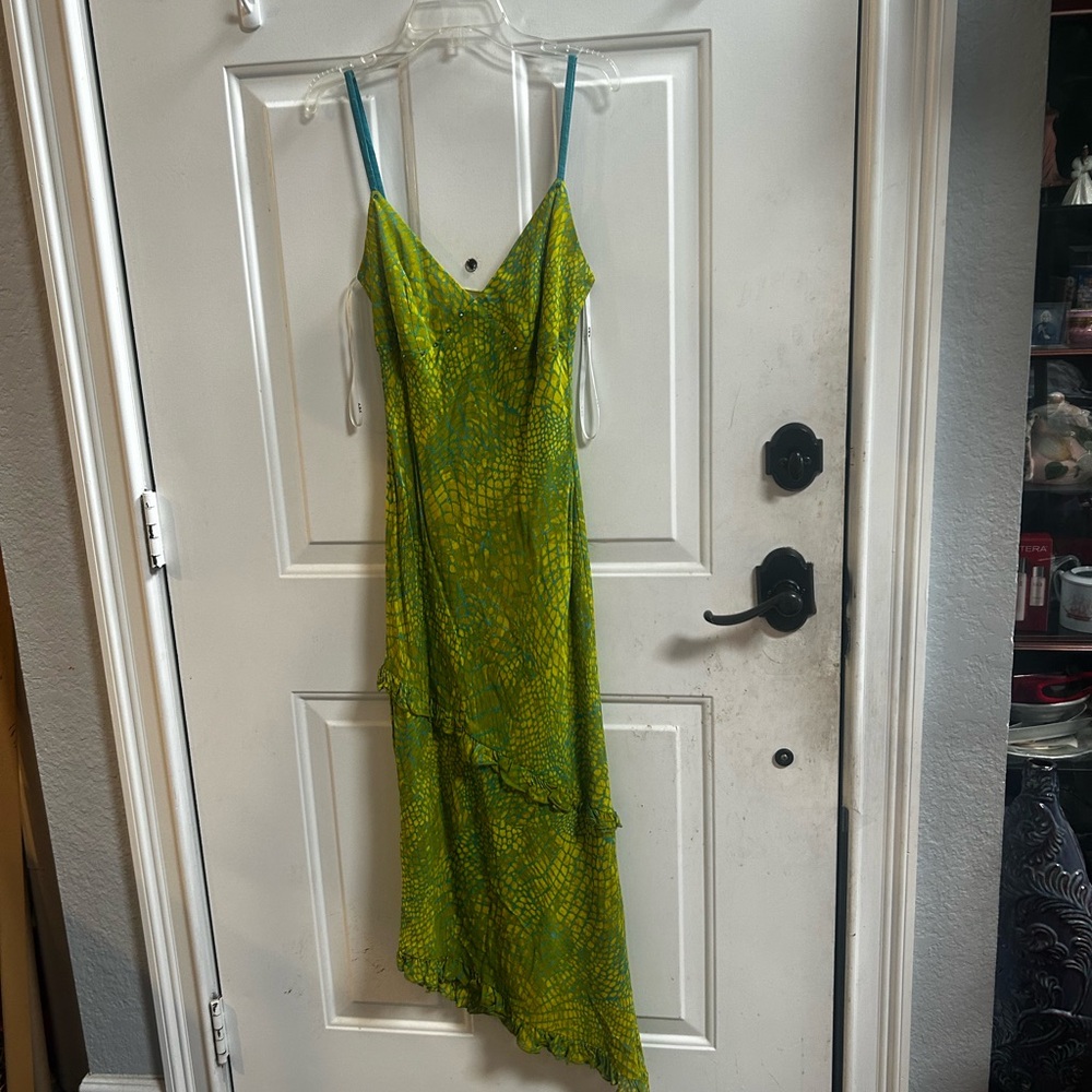 Y2K Allen B. By Allen Schwartz Asymmetrical Green Dress Sz 4 - Picture 2 of 15